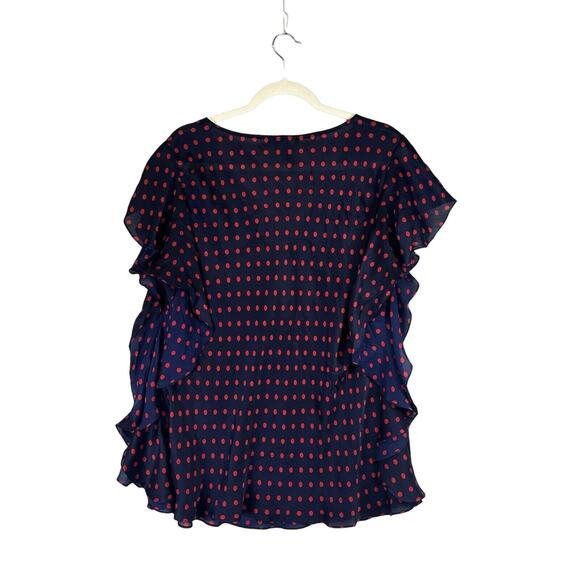 Ralph Lauren Womens Plus 2X Polka Dot Blouse Top Shirt Sleeveless Blue Red Sheer - Picture 5 of 10